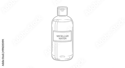 Micellar Water Bottle Illustration - Clean Skincare Product Line Drawing