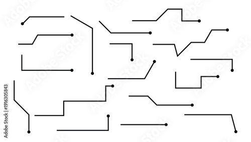 Abstract line connector elements set. Minimal geometric path and node lines collection. Tech circuit style connections for infographic and interface design
