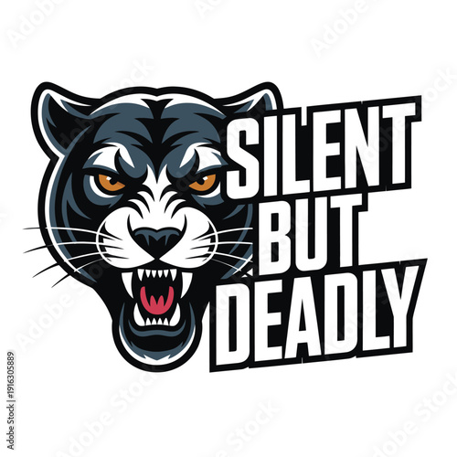 A cartoon panther head with the words 'SILENT BUT DEADLY' on a white background