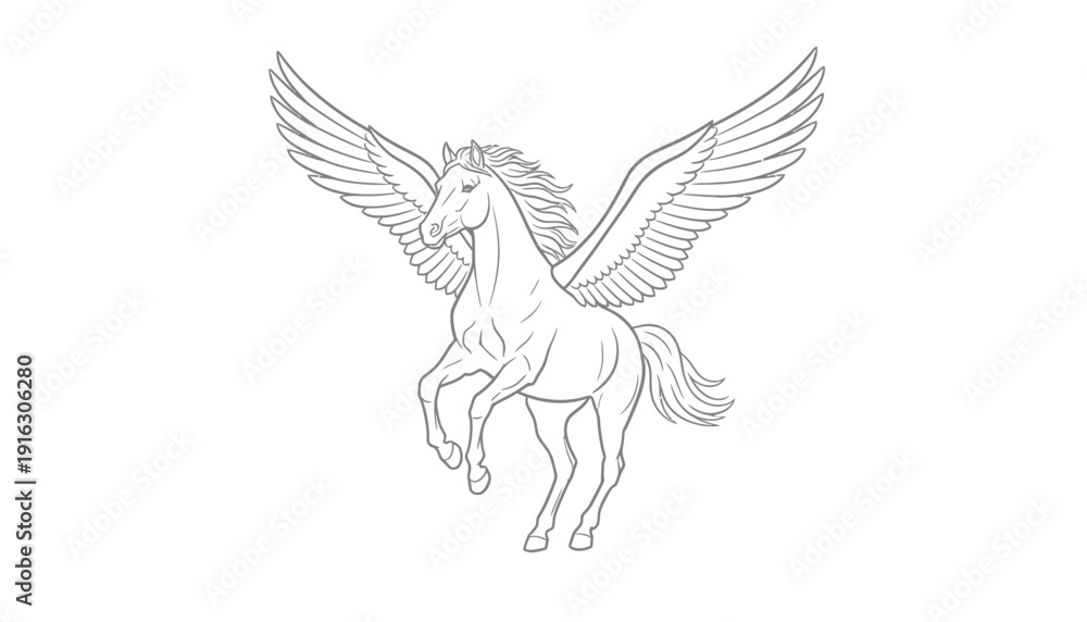 Obraz premium Majestic Pegasus Horse with Wings Flying, Mythical Creature Outline