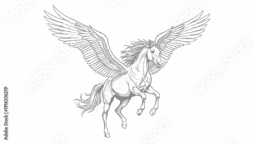 Majestic Pegasus Horse with Large Wings Flying, Mythological Creature, Fantasy Art
