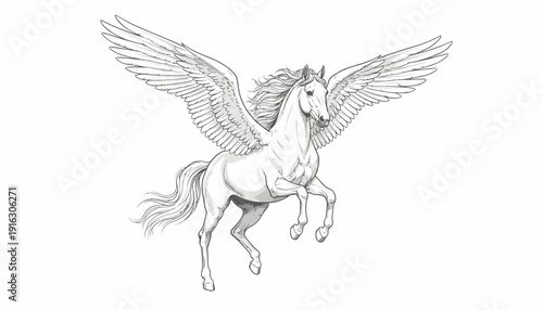 Majestic Pegasus Horse with Wings Flying in Sky - Mythical Creature Illustration