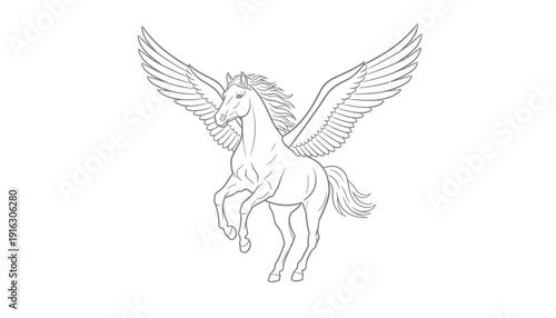 Majestic Pegasus Horse with Wings Flying, Mythical Creature Outline