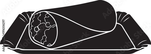 Burrito silhouette vector illustration line art black and white Mexican food