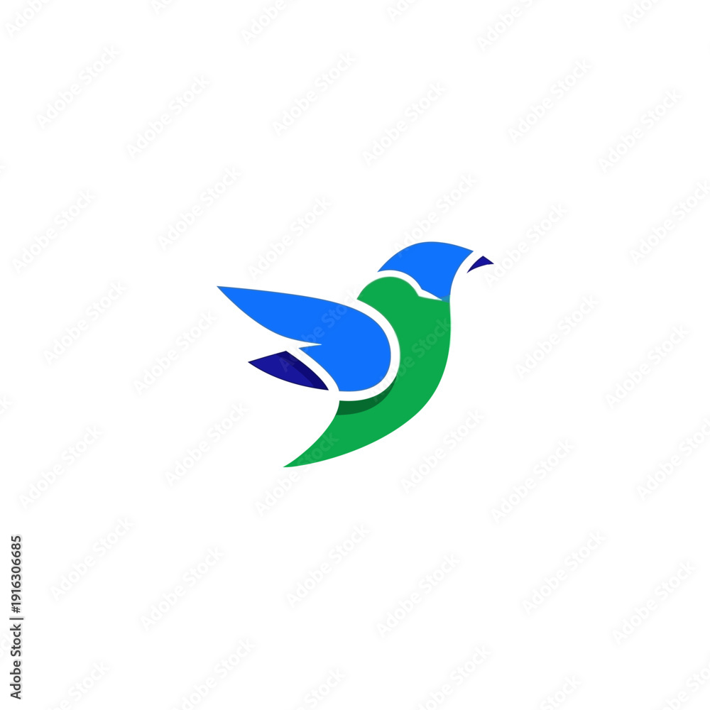 Fototapeta premium Abstract Blue and Green Bird Logo Design, Minimalist Flying Bird Icon, Vector Illustration