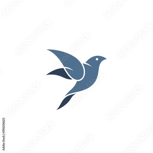 Elegant Blue Bird Silhouette in Flight, Minimalist Logo Design