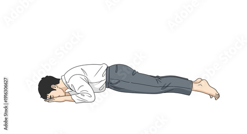 Man sleeping on floor, resting head on hands, exhausted, tired, stress, overwork, burnout