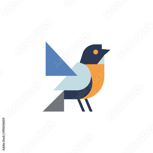 Geometric abstract bird logo, minimalist design, vector illustration, modern origami style