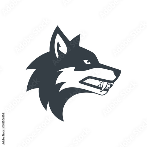Aggressive Wolf Head Logo Icon, Fierce Predator Animal Emblem, Dark Silhouette