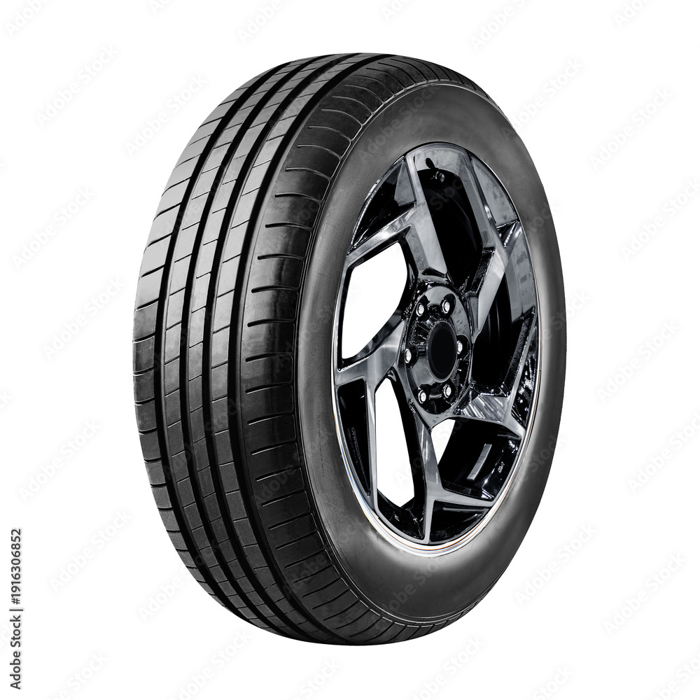 Obraz premium car wheel , alloy wheel sideview black color isolated on a white background