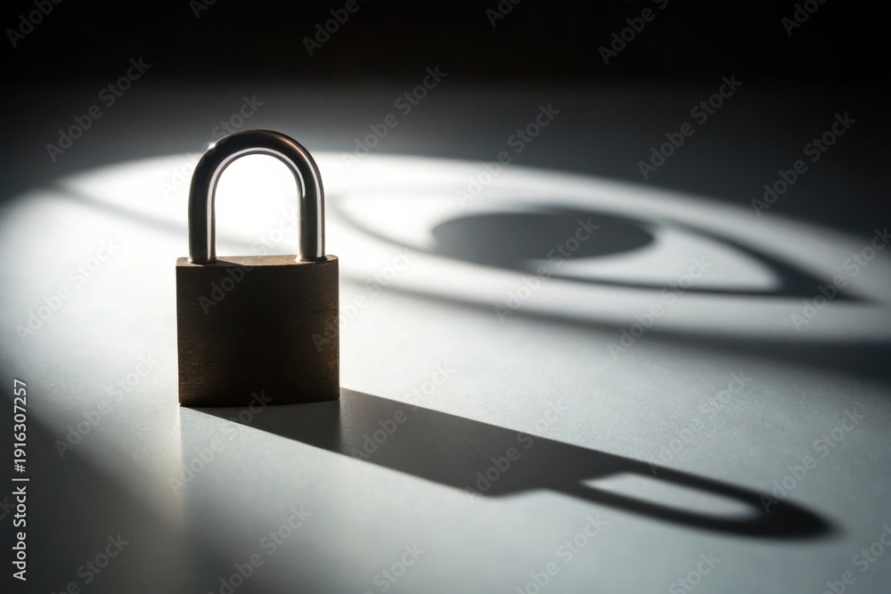 Naklejka premium Metal Padlock with Eye Shadow Symbolizing Privacy and Surveillance