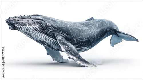 Majestic humpback whale breaching the surface with powerful fluke and pectoral fins extended