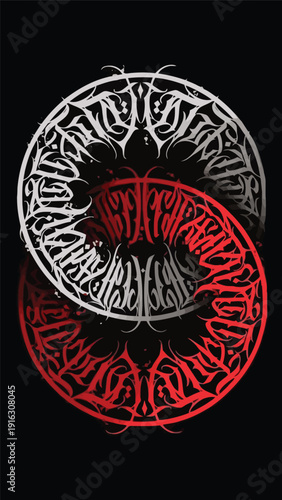 Stunning red and white calligraphy design on black background