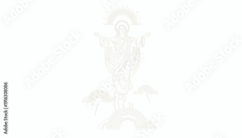 Jesus Christ Ascending with Rainbow and Clouds, Religious Symbolism