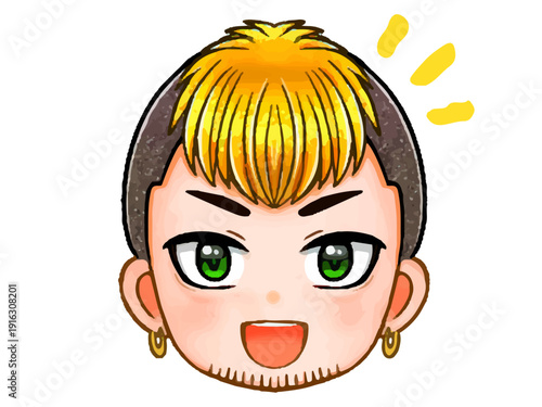 オラオラ系男子のちびキャラ顔アイコンイラスト素材