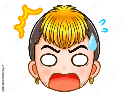 オラオラ系男子のちびキャラ顔アイコンイラスト素材4