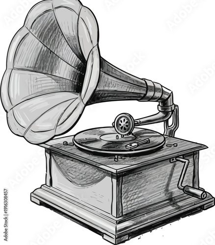 Vintage gramophone playing classic records with nostalgic charm