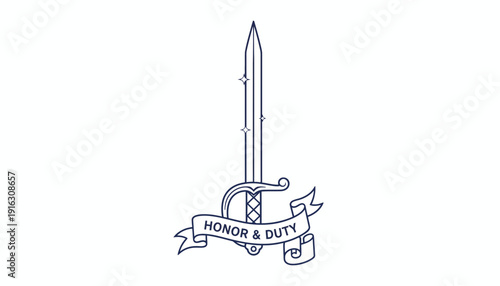 Honor and Duty Sword Emblem Tattoo Design