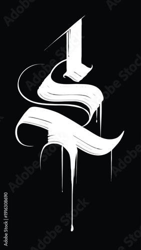 Modern white graffiti number one symbol with drips