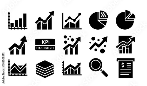 Data analytics thin line chart icon set vector business finance statistics isolated on transparent background