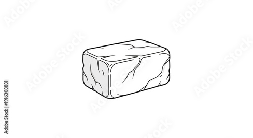 Ice Cube Block, Frozen Water, Cold Drink Ingredient, Clear Rectangular Shape, Isolated on White Background