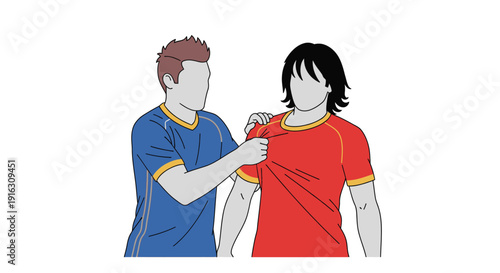 Dynamic Illustration of Two Competing Male Athletes in a Tense Sports Dispute