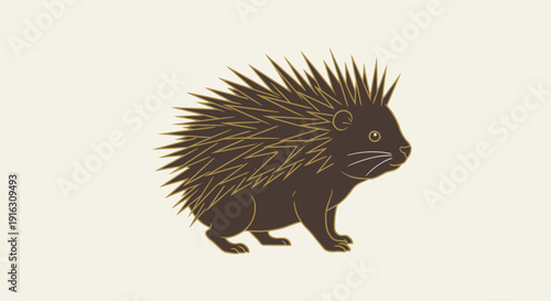 Cute Cartoon Porcupine with Spiky Quills Standing Isolated on Light Background