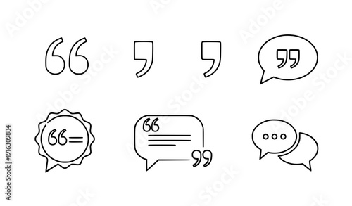 Quotation Mark Outline Icon Set Minimal Quote Line Vector Collection on White