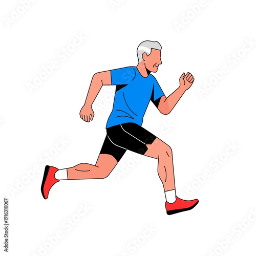 Active senior man running outdoors, healthy lifestyle, fitness, and exercise concept