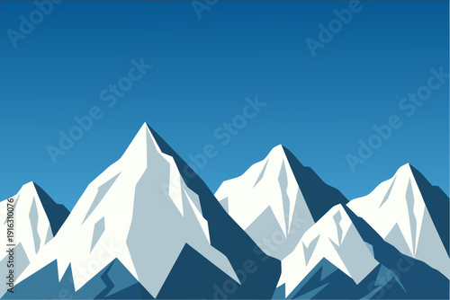 Stylized mountain range illustration against a vibrant blue sky backdrop