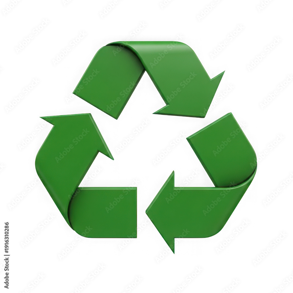 Fototapeta premium Green recycling symbol with three arrows forming a triangular shape isolated on transparent background