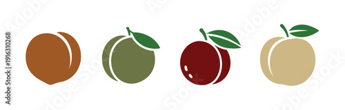 Peach icons in a flat design, with four different styles displayed on a white surface