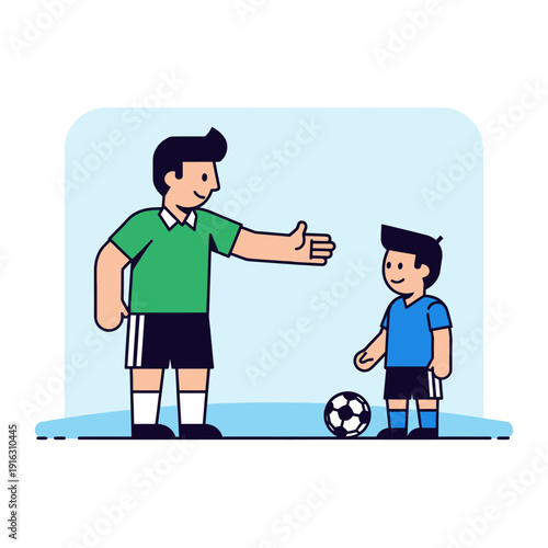 Coach shaking hands with young soccer player after game or practice