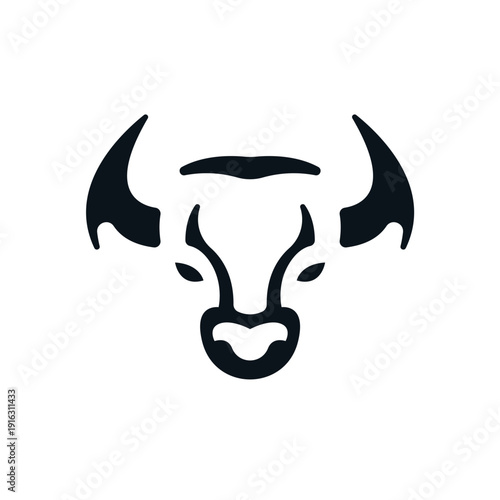 simple silhouette of bull with big horn logo vector