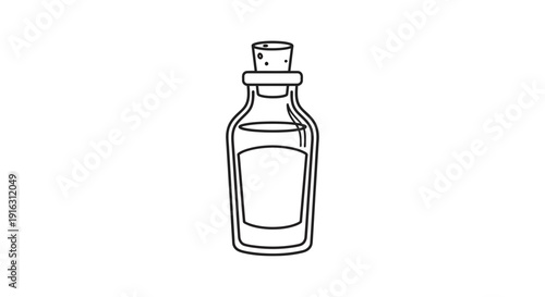 Hand Drawn Outline of a Glass Potion Bottle with Cork Stopper
