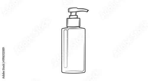 Hand drawn sketch of a pump bottle dispenser, isolated on white background.