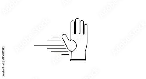 Hand wearing glove moving fast, speed lines, protection, hygiene, clean, safety icon