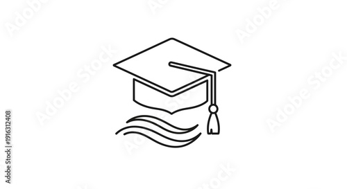 Graduation Cap with Wavy Lines Icon - Education and Achievement Symbol