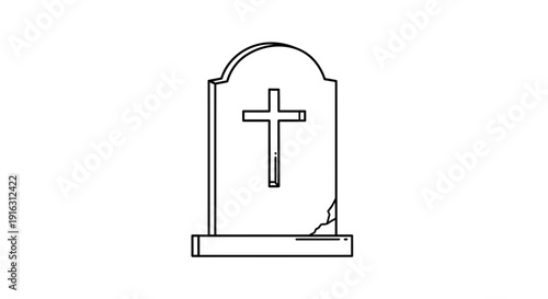 Gravestone with Christian Cross Icon, Cemetery Monument, Religious Symbol, Death and Mourning