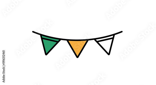 Green, Orange, White Bunting Flags Hanging on String for Celebration or Party