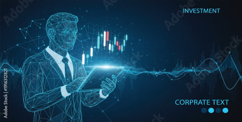 Digital Investment Business Concept with Businessman Using Tablet, Financial Market Analysis, Stock Trading Analytics and Corporate Technology Innovation Background