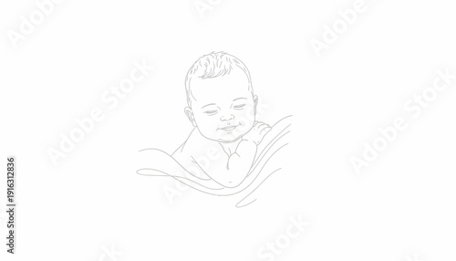 Gentle sketch of a sleeping baby, peaceful expression, delicate lines, soft focus, innocence, comfort