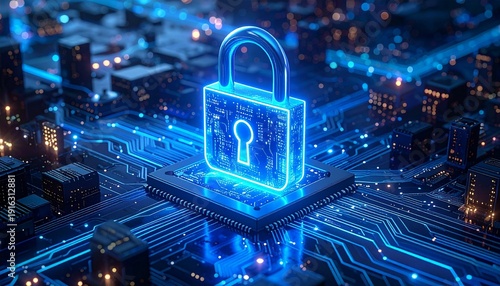 Secure Digital World A Padlock Symbolizing Data Protection in a High Tech Digital Landscape Conceptual Image.