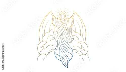 Golden Angel Ascending, Divine Light, Heavenly Clouds, Spiritual Grace