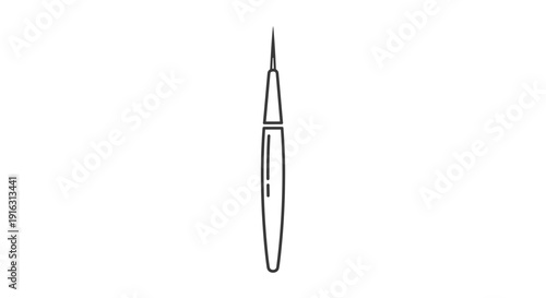 Fine Tip Paint Brush Icon, Minimalist Line Art, Isolated on White Background