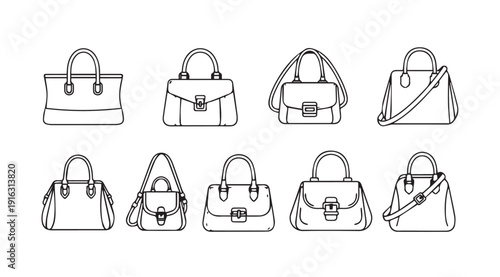 Assorted Handbag Silhouettes Collection Vector Line Art Fashion Accessories