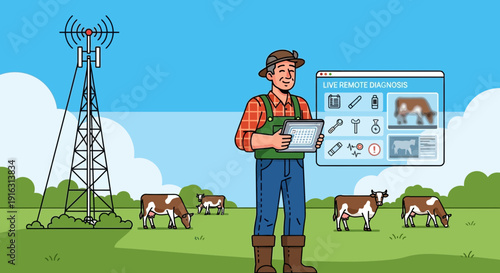 Farmer Using Technology for Smart Agriculture and Livestock Management.