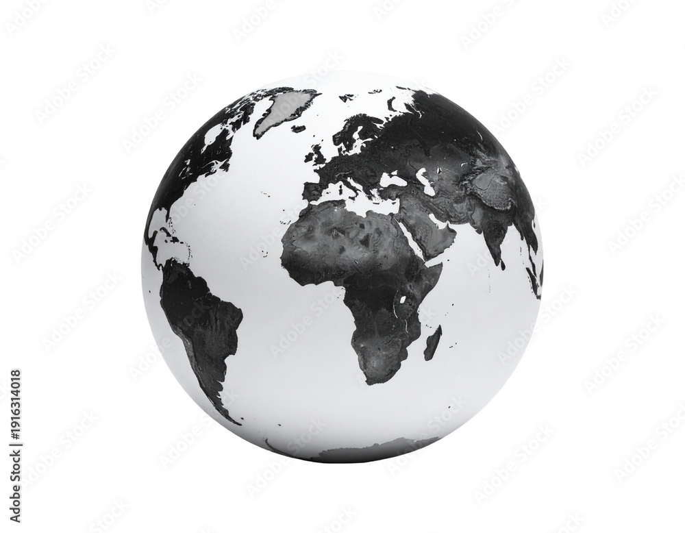 Obraz premium Global monochrome globe with grayscale continents