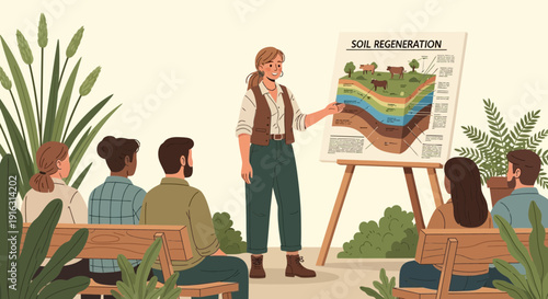 Soil Remediation Presentation Educator Explaining Soil Layers to Attentive Audience.