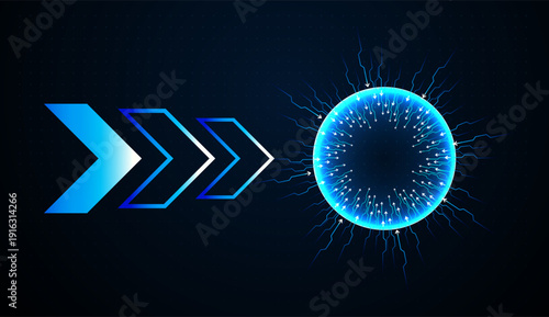 A central arrow anchors the composition while smaller arrows radiate, highlighting quantum breakthroughs and digital life increase